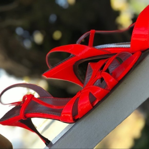 Women's Jean-Michel Cazabat Neon Red Strap Heels - Picture 3 of 8